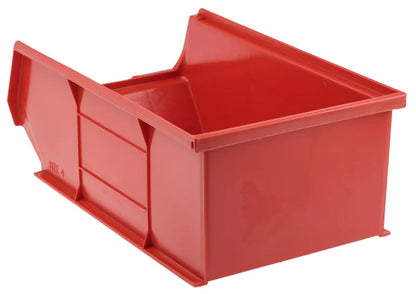 5 Pcs Red Polypropylene Storage Bin – Size 4 (35 x 20.5 x 13 cm) | Large Stackable Organizer for Warehousing
